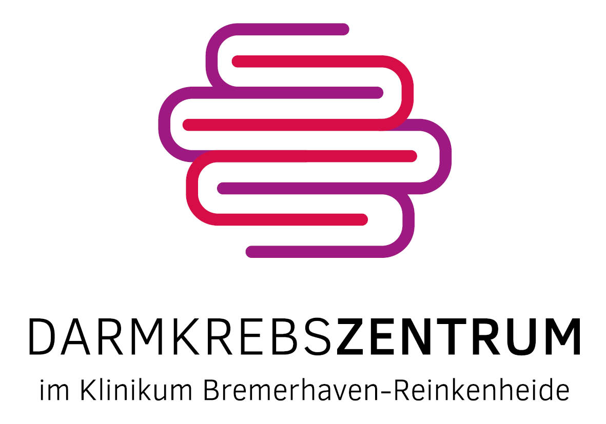 Logo des Darmkrebszentrums: Zeichnung eines stilisierten Darms und Schriftzug mit der Bezeichnung des Zentrums