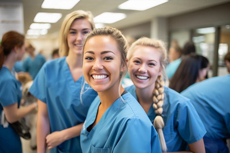 Schmuckbild: Junge Menschen im blauen Krankenpflege-Outfit