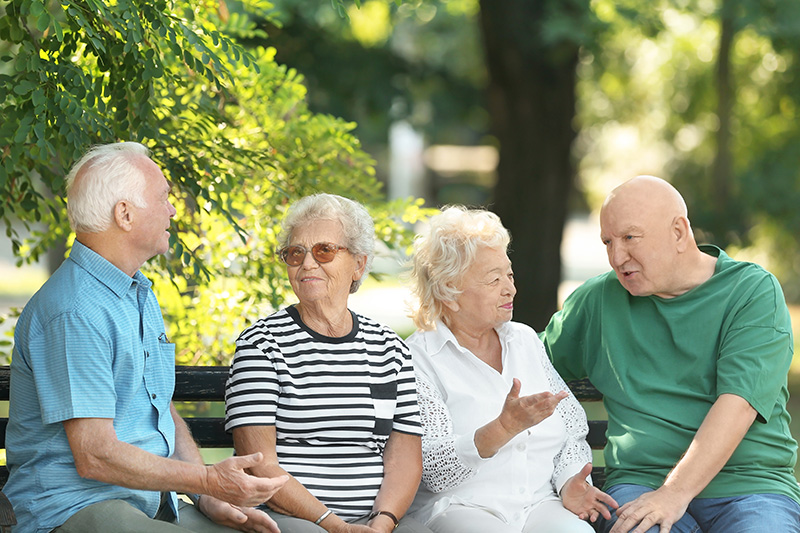 Schmuckbild: Vier Senioren und Seniorinnen auf einer Parkbank (Quelle: lizensiert von Adobe Stock)